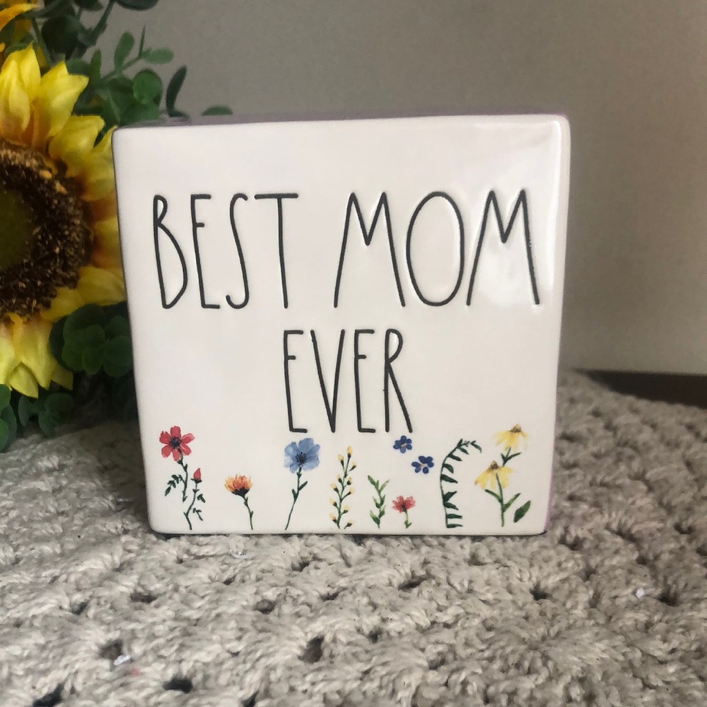Rae Dunn “Best Mom Ever” Ceramic Tabletop Desk Sign Accent Decor